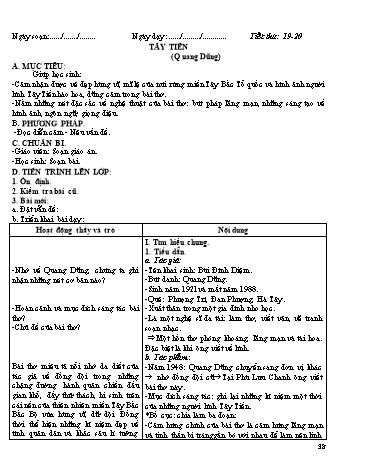 Giáo án Ngữ văn Lớp 12 - Tiết 19+20: Văn bản: Tây Tiến (Quang Dũng)