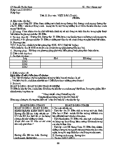 Giáo án Ngữ văn Lớp 12 - Tiết 22, Đọc văn: Việt Bắc (Trích - Tố Hữu) - Nguyễn Thị Dạ Ngân