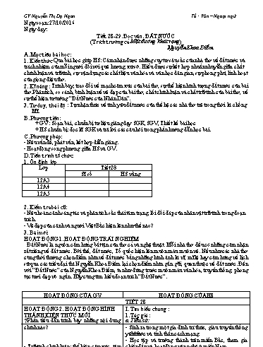 Giáo án Ngữ văn Lớp 12 - Tiết 28+29, Đọc văn: Đất nước (Trích - Nguyễn Khoa Điềm); Đọc thêm: Đất nước (Nguyễn Đình Thi) - Nguyễn Thị Dạ Ngân