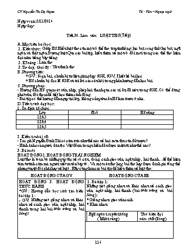 Giáo án Ngữ văn Lớp 12 - Tiết 30, Làm văn: Luật thơ (Tiếp) - Nguyễn Thị Dạ Ngân