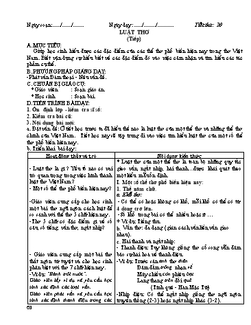 Giáo án Ngữ văn Lớp 12 - Tiết 30: Luật thơ (Tiếp)