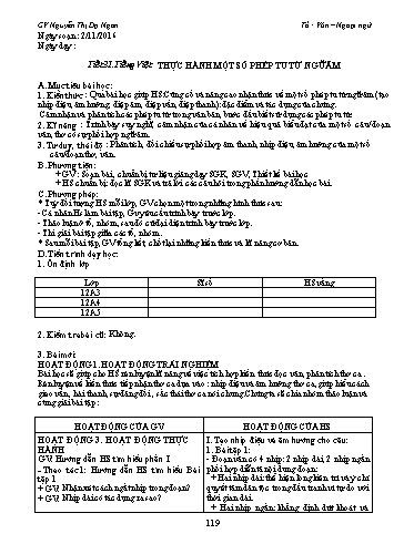 Giáo án Ngữ văn Lớp 12 - Tiết 31, Tiếng Việt: Thực hành một số phép tu từ ngữ âm - Nguyễn Thị Dạ Ngân