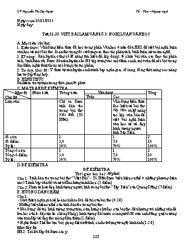 Giáo án Ngữ văn Lớp 12 - Tiết 32+33, Viết bài làm văn số 3: Nghị Luận văn học - Nguyễn Thị Dạ Ngân