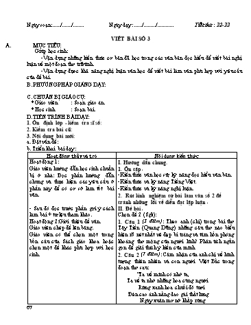 Giáo án Ngữ văn Lớp 12 - Tiết 32+33: Viết bài số 3