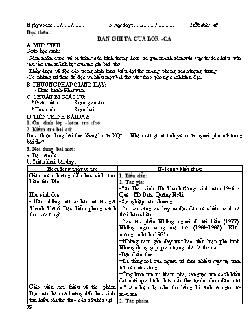 Giáo án Ngữ văn Lớp 12 - Tiết 40: Đọc thêm: Đàn ghi ta của Lor-ca