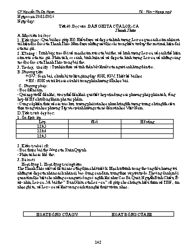 Giáo án Ngữ văn Lớp 12 - Tiết 40, Đọc văn: Đàn ghi ta của Lor-ca (Thanh Thảo) - Nguyễn Thị Dạ Ngân