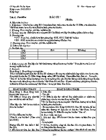 Giáo án Ngữ văn Lớp 12 - Tiết 41, Đọc thêm: Bác ơi ! (Tố Hữu); Tự do (P. Ê-luy-a) - Nguyễn Thị Dạ Ngân