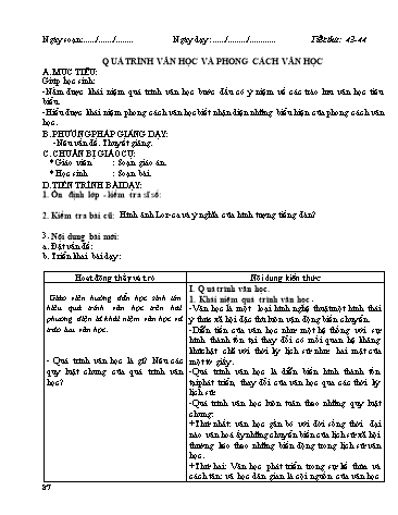 Giáo án Ngữ văn Lớp 12 - Tiết 43+44: Quá trình văn học và phong cách văn học