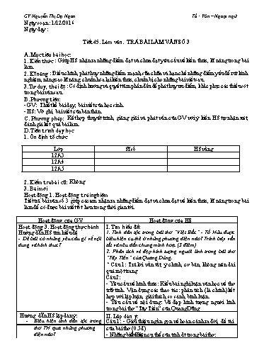 Giáo án Ngữ văn Lớp 12 - Tiết 45, Làm văn: Trả bài làm văn số 3 - Nguyễn Thị Dạ Ngân