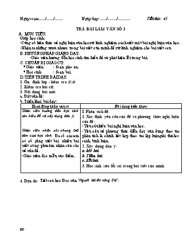 Giáo án Ngữ văn Lớp 12 - Tiết 45: Trả bài làm văn số 3