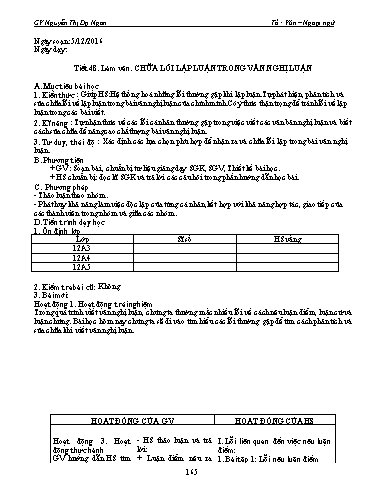 Giáo án Ngữ văn Lớp 12 - Tiết 48, Làm văn: Chữa lỗi lập luận trong văn nghị luận - Nguyễn Thị Dạ Ngân