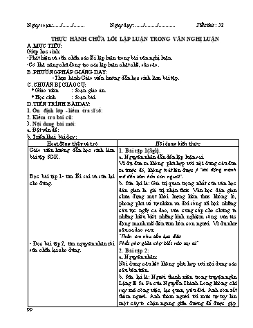 Giáo án Ngữ văn Lớp 12 - Tiết 52: Thực hành chữa lỗi lập luận trong văn nghị luận