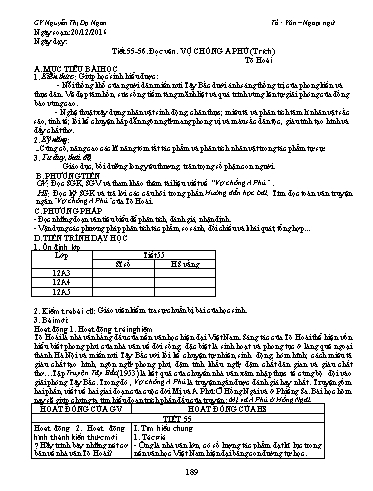 Giáo án Ngữ văn Lớp 12 - Tiết 55+56, Đọc văn: Vợ chồng A Phủ (Trích - Tô Hoài) - Nguyễn Thị Dạ Ngân