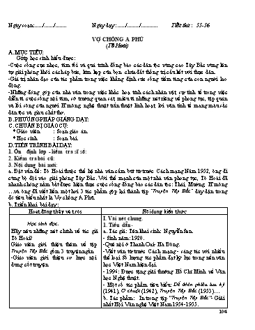 Giáo án Ngữ văn Lớp 12 - Tiết 55+56: Văn bản: Vợ chồng A Phủ (Tô Hoài)