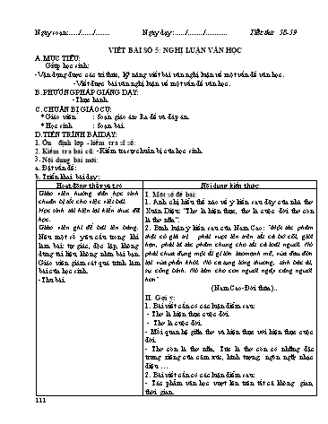 Giáo án Ngữ văn Lớp 12 - Tiết 58+59: Viết bài số 5: Nghị Luận văn học