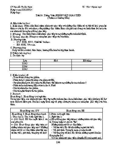 Giáo án Ngữ văn Lớp 12 - Tiết 59, Tiếng Việt: Nhân vật giao tiếp (Tự học có hướng dẫn) - Nguyễn Thị Dạ Ngân