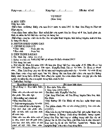 Giáo án Ngữ văn Lớp 12 - Tiết 61+62: Văn bản: Vợ nhặt (Kim Lân)