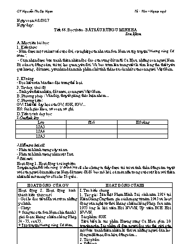 Giáo án Ngữ văn Lớp 12 - Tiết 66, Đọc thêm: Bắt sấu rừng U Minh Hạ (Sơn Nam) - Nguyễn Thị Dạ Ngân