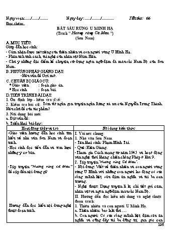 Giáo án Ngữ văn Lớp 12 - Tiết 66: Đọc thêm: Bắt sấu rừng U Minh Hạ (Trích Hương rừng Cà Mau - Sơn Nam)