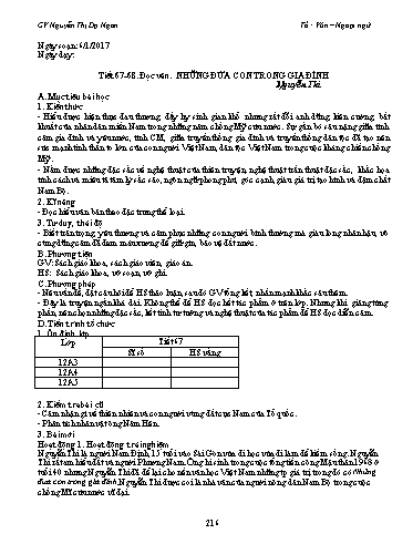 Giáo án Ngữ văn Lớp 12 - Tiết 67+68, Đọc văn: Những đứa con trong gia đình (Nguyễn Thi) - Nguyễn Thị Dạ Ngân