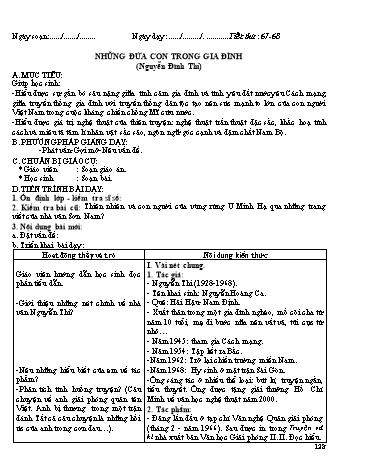 Giáo án Ngữ văn Lớp 12 - Tiết 67+68: Văn bản: Những đứa con trong gia đình (Nguyễn Đình Thi)