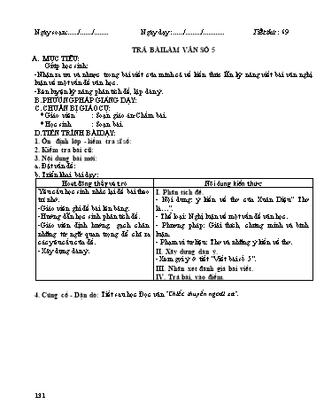 Giáo án Ngữ văn Lớp 12 - Tiết 69: Trả bài làm văn số 5