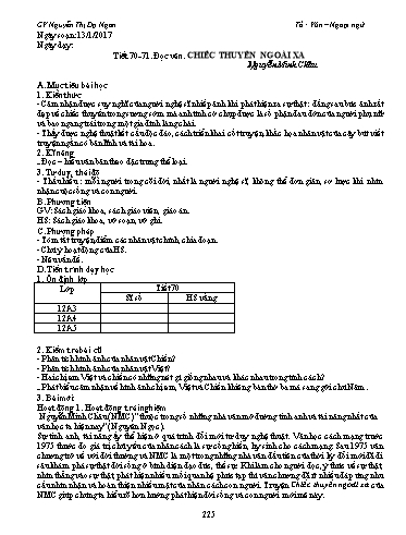 Giáo án Ngữ văn Lớp 12 - Tiết 70+71, Đọc văn: Chiếc thuyền ngoài xa (Nguyễn Minh Châu) - Nguyễn Thị Dạ Ngân