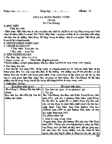 Giáo án Ngữ văn Lớp 12 - Tiết 73: Đọc thêm: Mùa lá rụng trong vườn (Trích - Ma Văn Kháng)