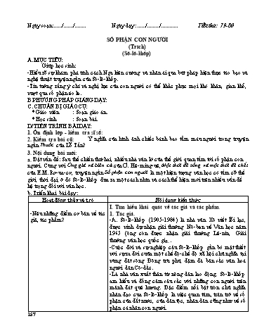 Giáo án Ngữ văn Lớp 12 - Tiết 79+80: Văn bản: Số phận con người (Trích - Sô-lô-khốp)