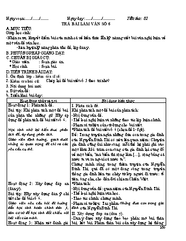Giáo án Ngữ văn Lớp 12 - Tiết 81: Trả bài làm văn số 6