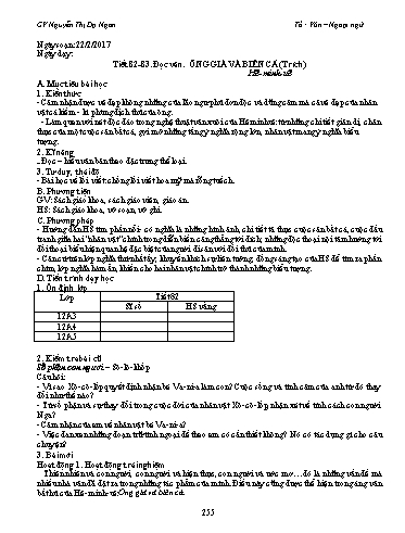 Giáo án Ngữ văn Lớp 12 - Tiết 82+83, Đọc văn: Ông già và biển cả (Trích - Hê-minh-uê) - Nguyễn Thị Dạ Ngân