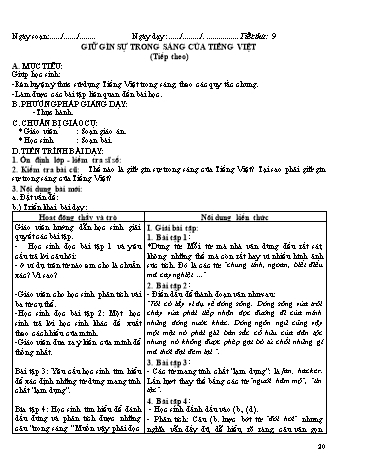 Giáo án Ngữ văn Lớp 12 - Tiết 9: Văn bản: Giữ gìn sự trong sáng của tiếng Việt (Tiếp theo)