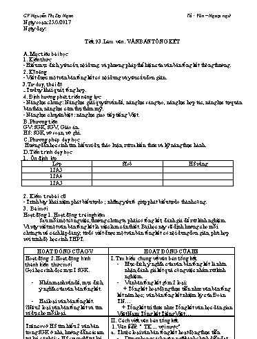 Giáo án Ngữ văn Lớp 12 - Tiết 93, Làm văn: Văn bản tổng kết - Nguyễn Thị Dạ Ngân