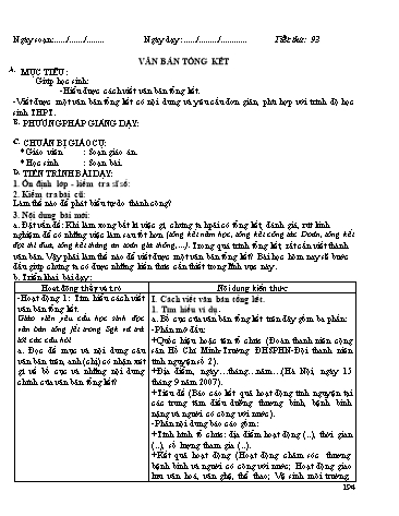 Giáo án Ngữ văn Lớp 12 - Tiết 93: Văn bản tổng kết