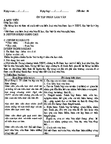Giáo án Ngữ văn Lớp 12 - Tiết 96: Ôn tập phần làm văn