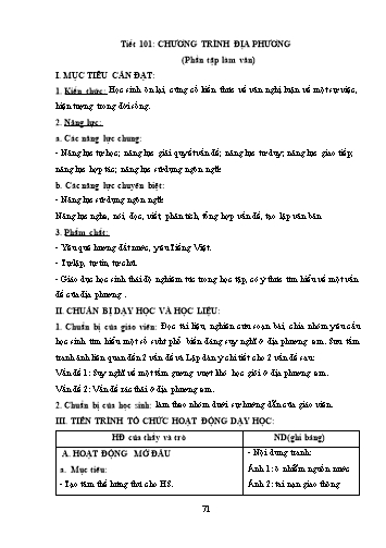 Giáo án Ngữ văn Lớp 9 (Công văn 5512) - Tiết 101, Bài: Chương trình địa phương