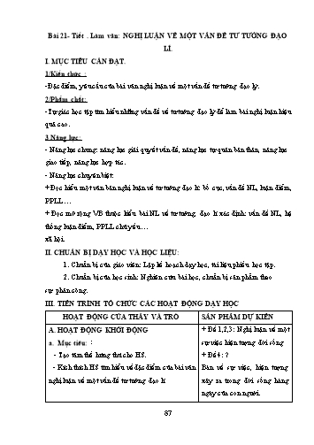 Giáo án Ngữ văn Lớp 9 (Công văn 5512) - Tiết 106, Bài: Nghị luận về một vấn đề tư tưởng đạo lí