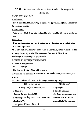 Giáo án Ngữ văn Lớp 9 (Công văn 5512) - Tiết 108, Bài: Liên kết câu và liên kết đoạn văn (Luyện tập)