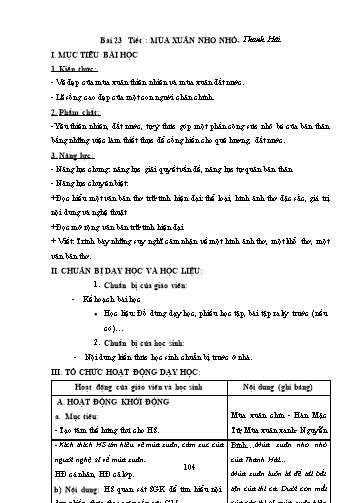 Giáo án Ngữ văn Lớp 9 (Công văn 5512) - Tiết 109+110, Văn bản: Mùa xuân nho nhỏ