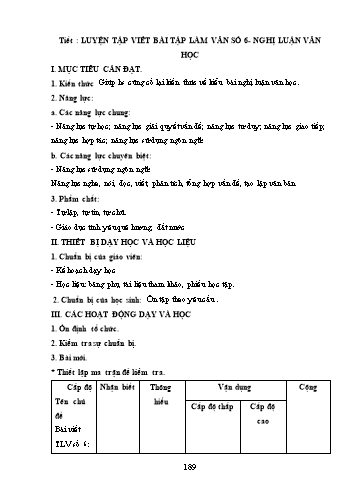 Giáo án Ngữ văn Lớp 9 (Công văn 5512) - Tiết 124, Bài: Luyện tập viết bài tập làm văn số 6-Nghị Luận văn học