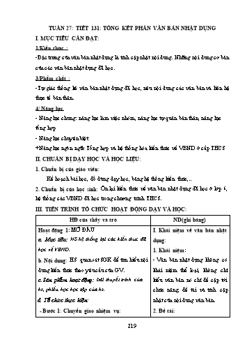 Giáo án Ngữ văn Lớp 9 (Công văn 5512) - Tiết 131, Bài: Tổng kết phần văn bản nhật dụng