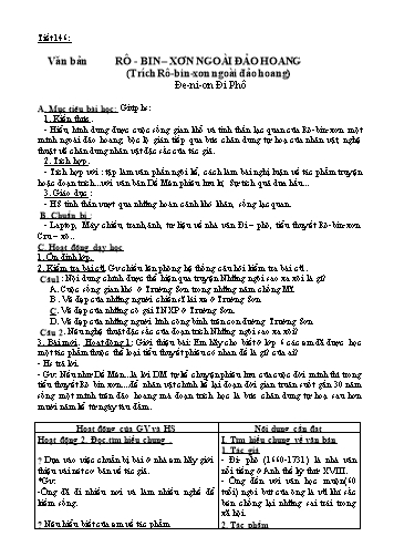 Giáo án Ngữ văn Lớp 9 (Công văn 5512) - Tiết 146, Văn bản: Rô-bin-xơn ngoài đảo hoang