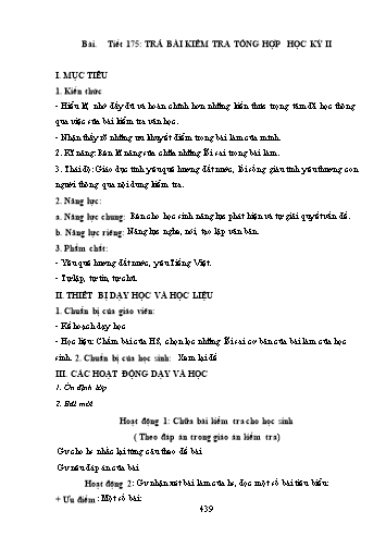 Giáo án Ngữ văn Lớp 9 (Công văn 5512) - Tiết 175: Trả bài kiểm tra tổng hợp học kỳ II