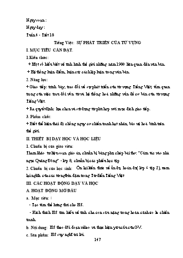 Giáo án Ngữ văn Lớp 9 (Công văn 5512) - Tiết 18, Bài: Sự phát triển của từ vựng