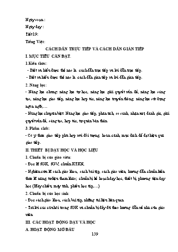 Giáo án Ngữ văn Lớp 9 (Công văn 5512) - Tiết 19, Bài: Cách dẫn trực tiếp và cách dẫn gián tiếp