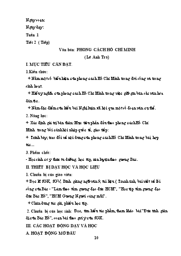 Giáo án Ngữ văn Lớp 9 (Công văn 5512) - Tiết 2, Văn bản: Phong cách Hồ Chí Minh (Tiếp theo)