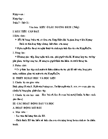 Giáo án Ngữ văn Lớp 9 (Công văn 5512) - Tiết 31, Văn bản: Kiều ở lầu Ngưng Bích (Tiếp theo)