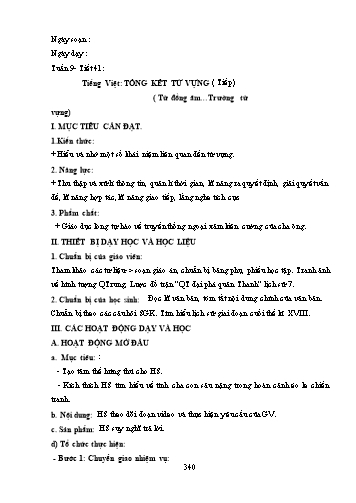 Giáo án Ngữ văn Lớp 9 (Công văn 5512) - Tiết 41, Bài: Tổng kết từ vựng (Tiếp theo)