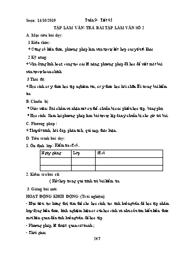 Giáo án Ngữ văn Lớp 9 (Công văn 5512) - Tiết 42, Bài: Tập làm văn: Trả bài tập làm văn số 2