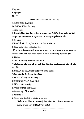 Giáo án Ngữ văn Lớp 9 (Công văn 5512) - Tiết 47, Bài: Kiểm tra truyện trung đại